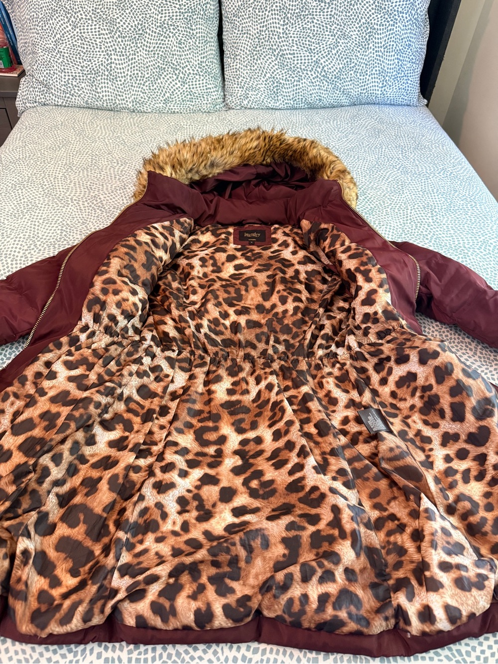 Laundry By Shelli Segal | Burgundy Faux-Fur Trim Puffer Coat - Picture 10 of 12